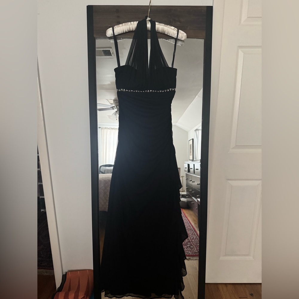 Vintage Y2K Cache Black Halter Maxi Dress, XS Petite